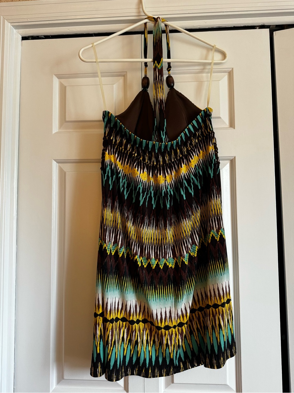 Printed Halter Summer Skirt in Teal, Yellow & Brown